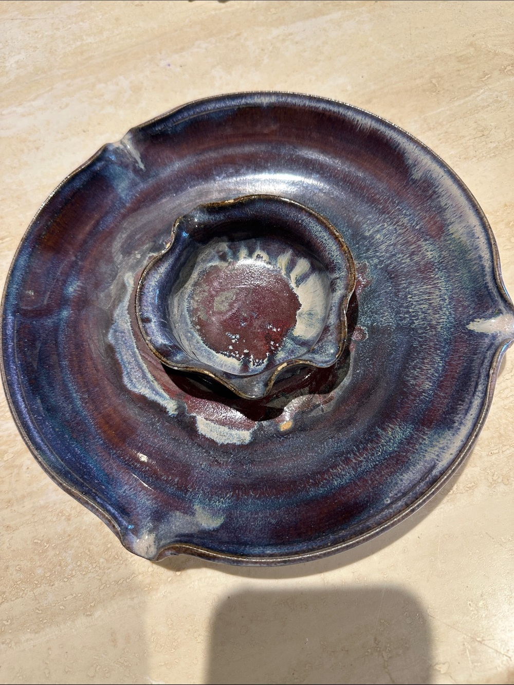 Handmade Ceramic Decorative Bowl in Deep Blue and Purple